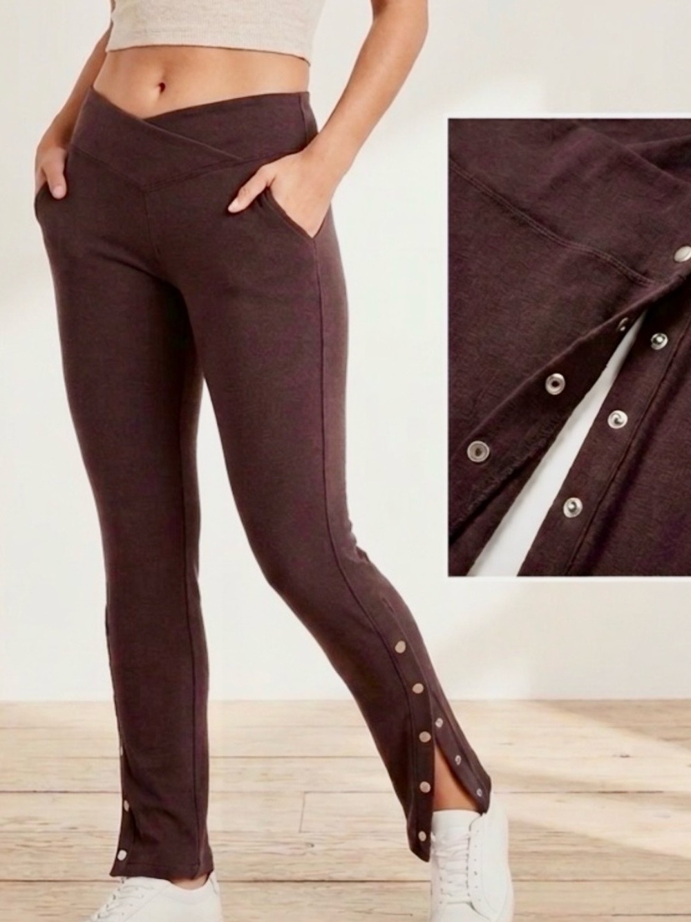 Wildfox brown snap leggings high waisted